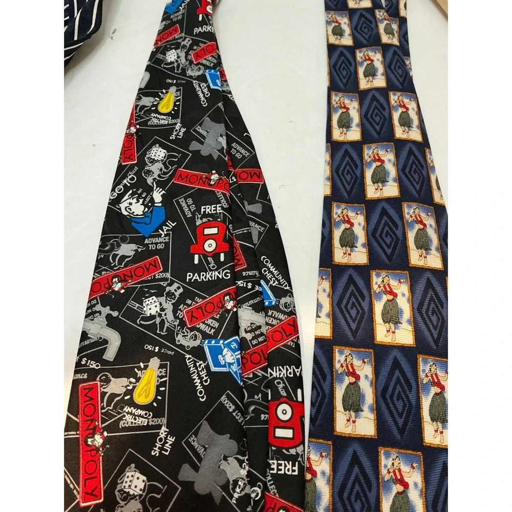 Unbranded Vintage Novelty Tie Lot Flintstones‎ Monopoly Hula Girl Silk OS Retro